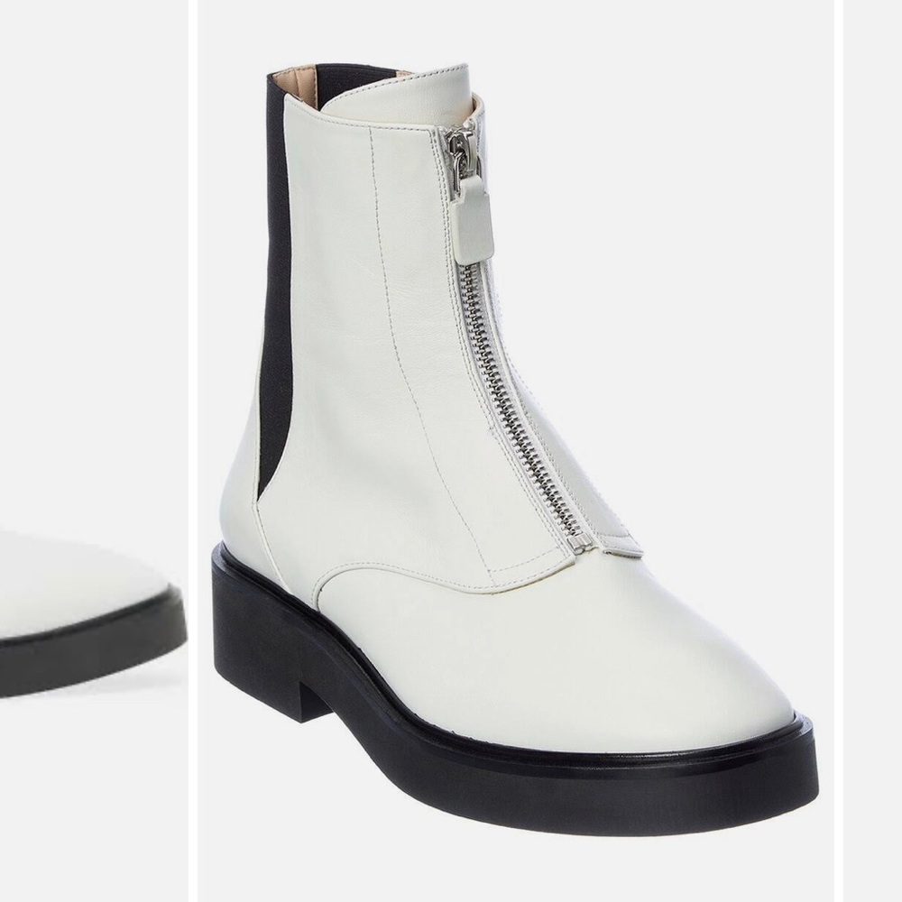 STUART WEITZMAN Lodge Zip Leather Bootie in White
